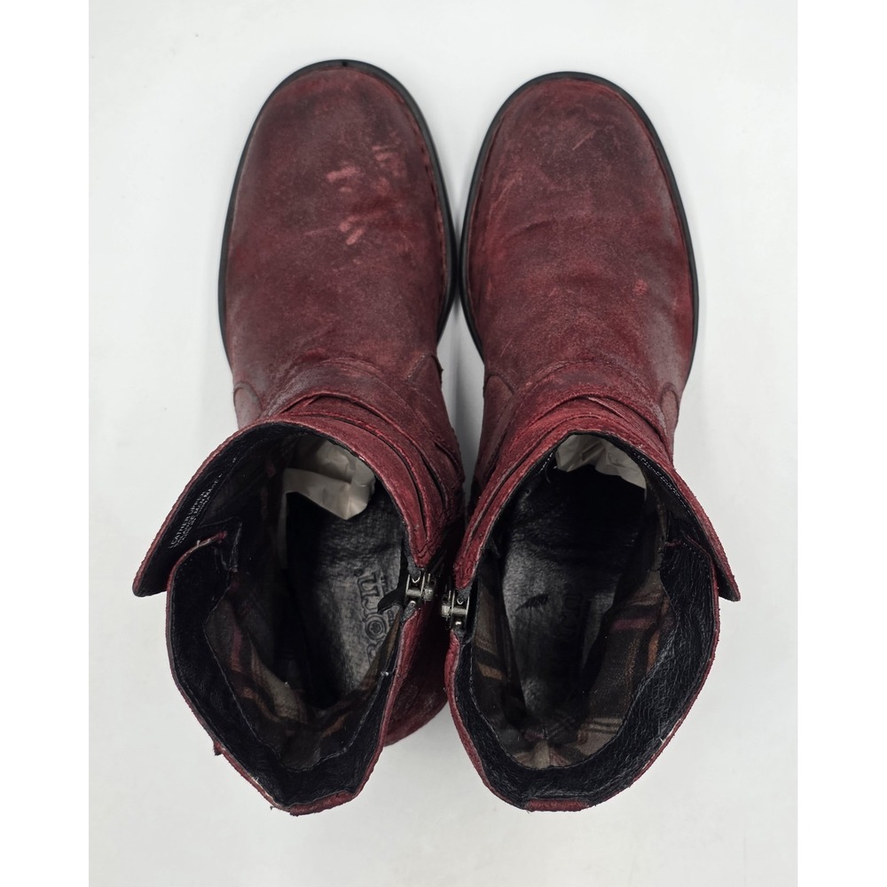 Born McMillan Womens 8M Red Distressed Leather Moto Ankle Boots Buckle - Picture 9 of 12